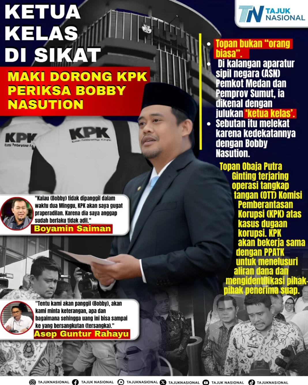 Bobby Nasution di depan gedung KPK usai desakan publik agar KPK periksa Bobby Nasution.